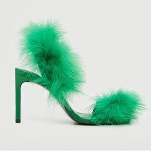Green feather heels / bright green heels / feather heels / Mango feather heel